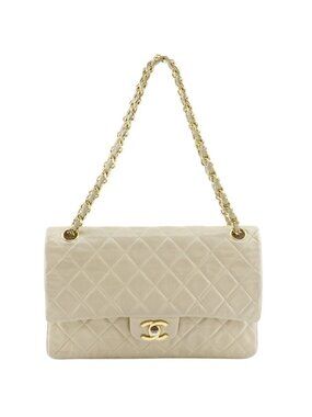 Chanel Chain Shoulder Quilted 25 Double Flap Lambskin Beige Bag